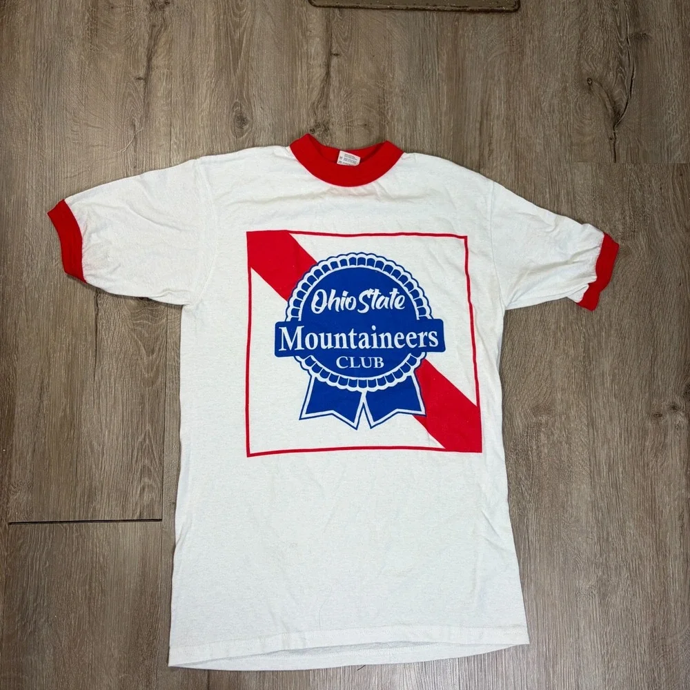 Ohio State OSU Mountaineers Club Ringer PBR Pabst White Small Short Sleeve